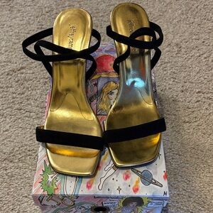 Jeffrey Campbell Black and Gold Strappy Heels